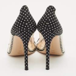 Gianvito Rossi Black/White Polka Dot Satin And PVC Plexi Pointed Toe Pumps Size 38