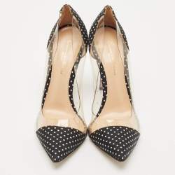 Gianvito Rossi Black/White Polka Dot Satin And PVC Plexi Pointed Toe Pumps Size 38
