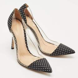 Gianvito Rossi Black/White Polka Dot Satin And PVC Plexi Pointed Toe Pumps Size 38