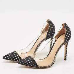 Gianvito Rossi Black/White Polka Dot Satin And PVC Plexi Pointed Toe Pumps Size 38