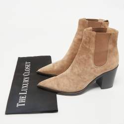 Pre Owned Gianvito Rossi Beige Suede Pointed Ankle Length Boots Size 38