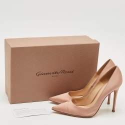 Pre Owned Gianvito Rossi Beige Satin 105 Pointed Toe Pumps Size 37.5