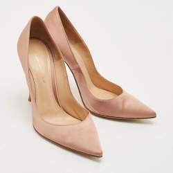 Pre Owned Gianvito Rossi Beige Satin 105 Pointed Toe Pumps Size 37.5