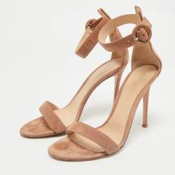 Gianvito Rossi Beige Suede Portofino Ankle Strap Sandals Size 40