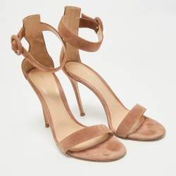 Gianvito Rossi Beige Suede Portofino Ankle Strap Sandals Size 40