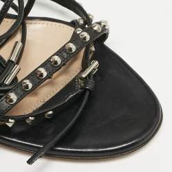 Gianvito Rossi Black Leather Studded Gladiator Sandals Size 37.5