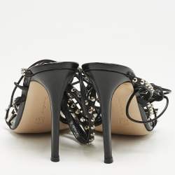 Gianvito Rossi Black Leather Studded Gladiator Sandals Size 37.5