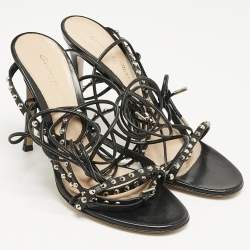 Gianvito Rossi Black Leather Studded Gladiator Sandals Size 37.5