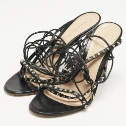Gianvito Rossi Black Leather Studded Gladiator Sandals Size 37.5