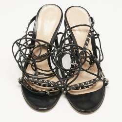 Gianvito Rossi Black Leather Studded Gladiator Sandals Size 37.5