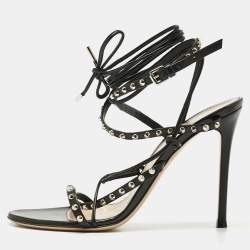 Gianvito Rossi Black Leather Studded Gladiator Sandals Size 37.5
