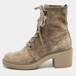 Gianvito Rossi Beige Suede Foster Ankle Length Boots Size 38