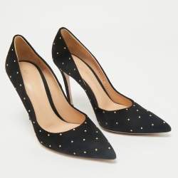 Gianvito Rossi Black Studded Suede Pointed-Toe Pumps Size 37.5