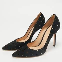 Gianvito Rossi Black Studded Suede Pointed-Toe Pumps Size 37.5