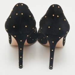 Gianvito Rossi Black Studded Suede Pointed-Toe Pumps Size 37.5