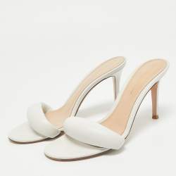 Gianvito Rossi White Leather Bijoux Slides Size 37