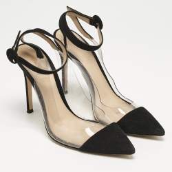 Pre Owned Gianvito Rossi Black Suede and PVC Anise Ankle Strap Pumps Size 37