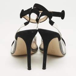 Pre Owned Gianvito Rossi Black Suede and PVC Anise Ankle Strap Pumps Size 37