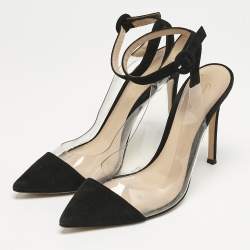 Pre Owned Gianvito Rossi Black Suede and PVC Anise Ankle Strap Pumps Size 37