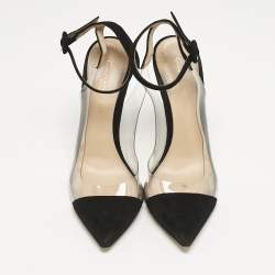 Pre Owned Gianvito Rossi Black Suede and PVC Anise Ankle Strap Pumps Size 37