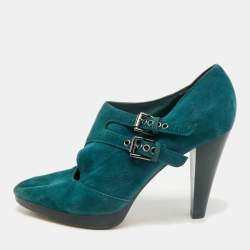 Pre Owned Gianvito Rossi Teal Green Suede Ankle Booties Size 40