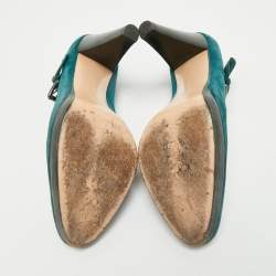 Pre Owned Gianvito Rossi Teal Green Suede Ankle Booties Size 40