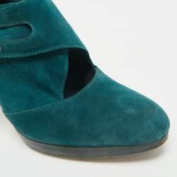 Pre Owned Gianvito Rossi Teal Green Suede Ankle Booties Size 40