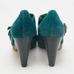 Pre Owned Gianvito Rossi Teal Green Suede Ankle Booties Size 40