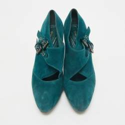 Pre Owned Gianvito Rossi Teal Green Suede Ankle Booties Size 40