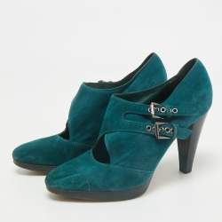 Pre Owned Gianvito Rossi Teal Green Suede Ankle Booties Size 40