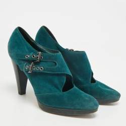 Pre Owned Gianvito Rossi Teal Green Suede Ankle Booties Size 40