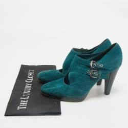 Pre Owned Gianvito Rossi Teal Green Suede Ankle Booties Size 40