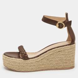 Pre Owned Gianvito Rossi Brown Leather Merida Wedge Sandals Size 40