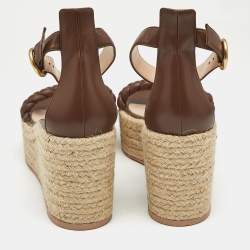 Pre Owned Gianvito Rossi Brown Leather Merida Wedge Sandals Size 40