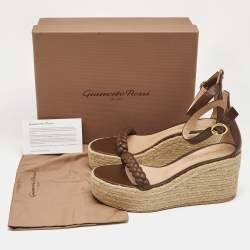 Pre Owned Gianvito Rossi Brown Leather Merida Wedge Sandals Size 40