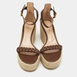 Pre Owned Gianvito Rossi Brown Leather Merida Wedge Sandals Size 40