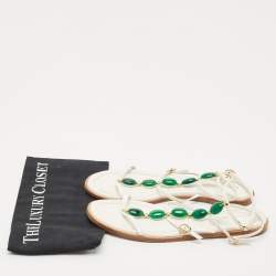 Gianvito Rossi White Leather Embellished Flat Ankle Wrap Sandals Size 41