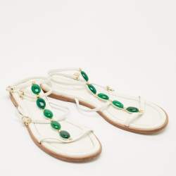Gianvito Rossi White Leather Embellished Flat Ankle Wrap Sandals Size 41