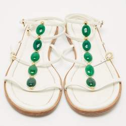 Gianvito Rossi White Leather Embellished Flat Ankle Wrap Sandals Size 41