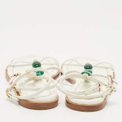 Gianvito Rossi White Leather Embellished Flat Ankle Wrap Sandals Size 41