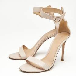 Pre Owned Gianvito Rossi Beige Leather Portofino Ankle Strap Sandals Size 37