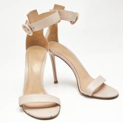 Pre Owned Gianvito Rossi Beige Leather Portofino Ankle Strap Sandals Size 37
