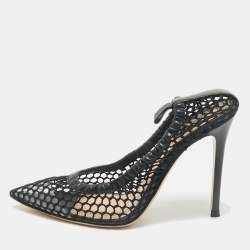 Gianvito Rossi Black Mesh and Leather Trim Alisia Pointed Toe Pumps Size 38
