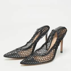 Gianvito Rossi Black Mesh and Leather Trim Alisia Pointed Toe Pumps Size 38