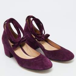 Pre Owned  Gianvito Rossi Purple Suede Mary Jane Pumps Size 37.5