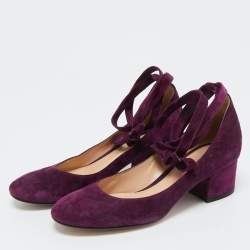 Pre Owned  Gianvito Rossi Purple Suede Mary Jane Pumps Size 37.5