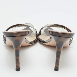 Gianvito Rossi Transparent/Brown Patent Leather and PVC Elle Slide Sandals Size 37.5