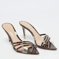 Gianvito Rossi Transparent/Brown Patent Leather and PVC Elle Slide Sandals Size 37.5
