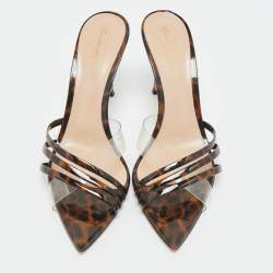 Gianvito Rossi Transparent/Brown Patent Leather and PVC Elle Slide Sandals Size 37.5