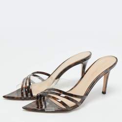 Gianvito Rossi Transparent/Brown Patent Leather and PVC Elle Slide Sandals Size 37.5